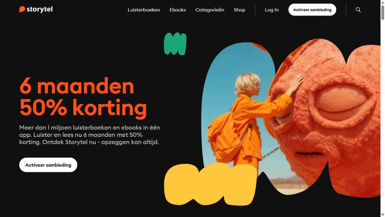 Screenshot van de Nederlandse website van Storytel